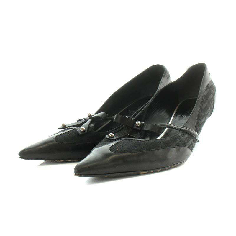 フェンディ FENDI ズッカ柄 パンプス ポインテッドトゥ ヒール リボン