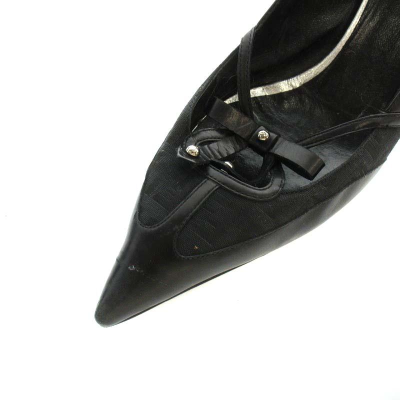 フェンディ FENDI ズッカ柄 パンプス ポインテッドトゥ ヒール リボン