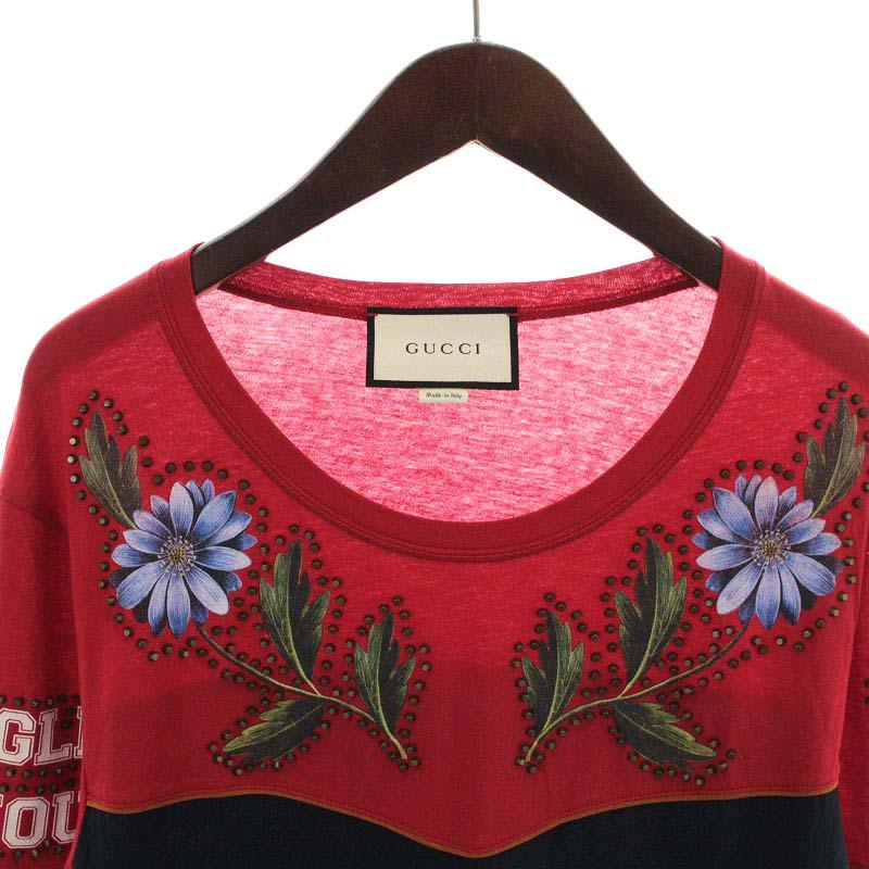 グッチ 刺繍入り半袖カットソー 赤 S | rollershutter.co.uk