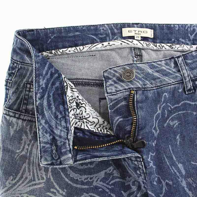 エトロ ETRO デニムパンツ ペイズリー柄 ジーンズ ストレート 28 L 青 