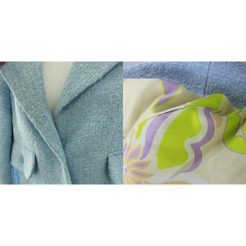 ザラ ZARA テーラードジャケット ツイード 裏地総柄 S 水色 ライト 