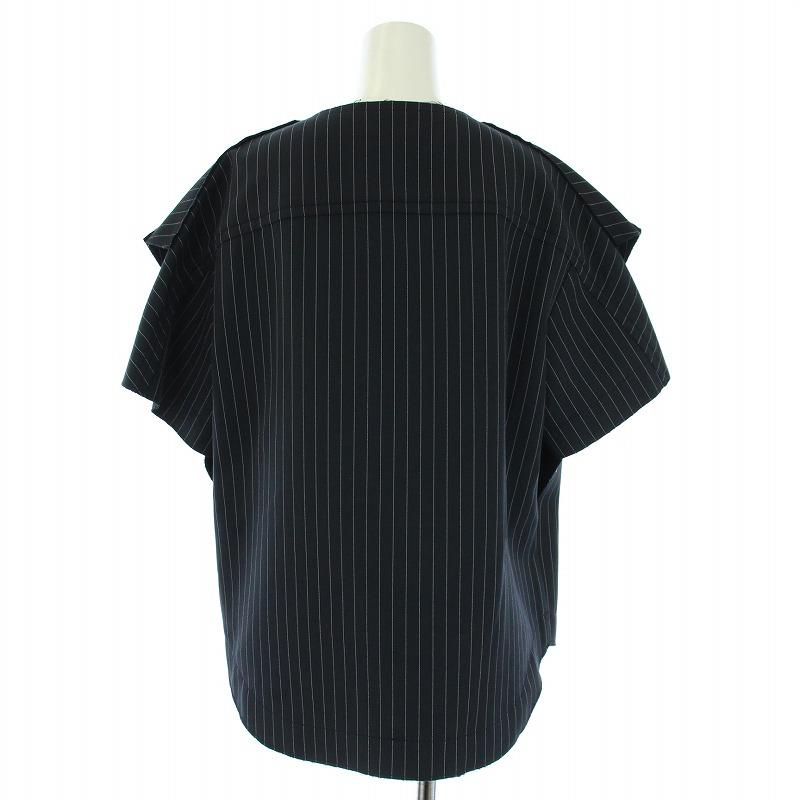 未使用品 ウェルダン WE11DONE 2022 NAVY COWL NECK TOP シャツ ブラウス ストライプ 半袖 S 紺 ネイビー /TK ■GY21 レディース｜vectorpremium｜02