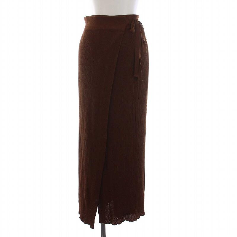 タン TAN SOFT SHINY WRAPPED SKIRT ラップスカート ロング 茶 