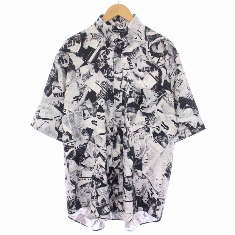 バレンシアガ BALENCIAGA 19SS マガジンペーパーシャツ 半袖 ボタン 