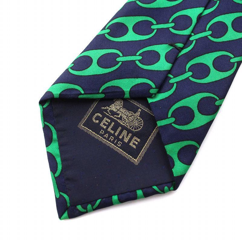 CELINE（セリーヌ） 未使用品 ネクタイ 総柄 シルク 紺 ネイビー 緑