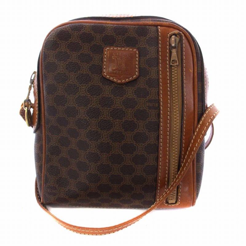 CELINE セリーヌ マカダム ヴィンテージ ショルダーバッグ レザー 茶  