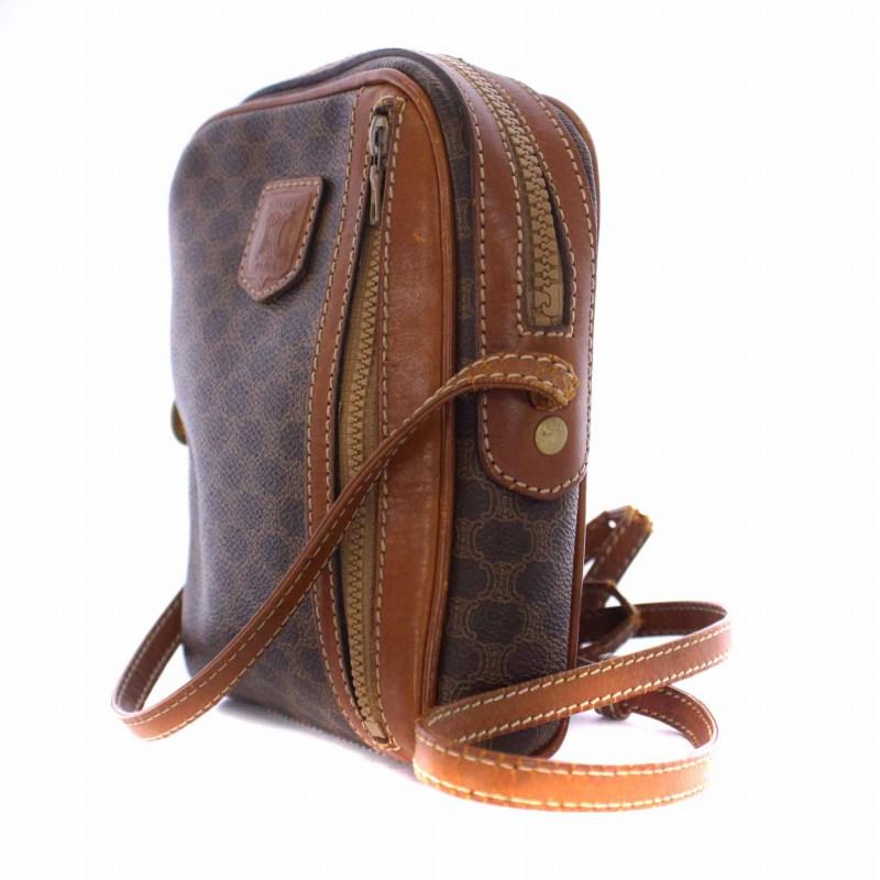 CELINE セリーヌ マカダム ヴィンテージ ショルダーバッグ レザー 茶  