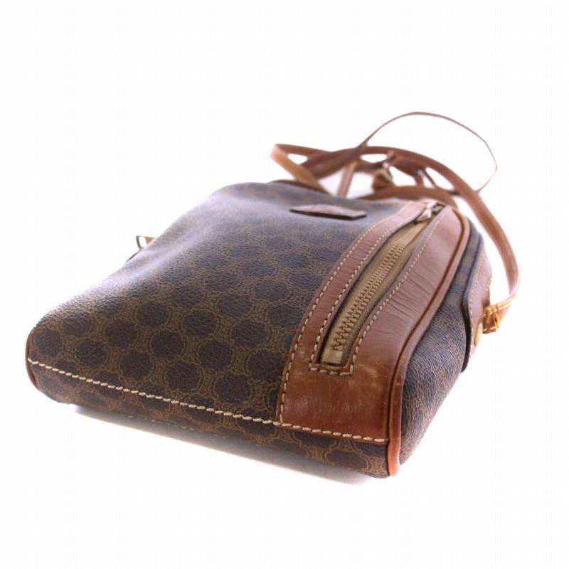 CELINE セリーヌ マカダム ヴィンテージ ショルダーバッグ レザー 茶  