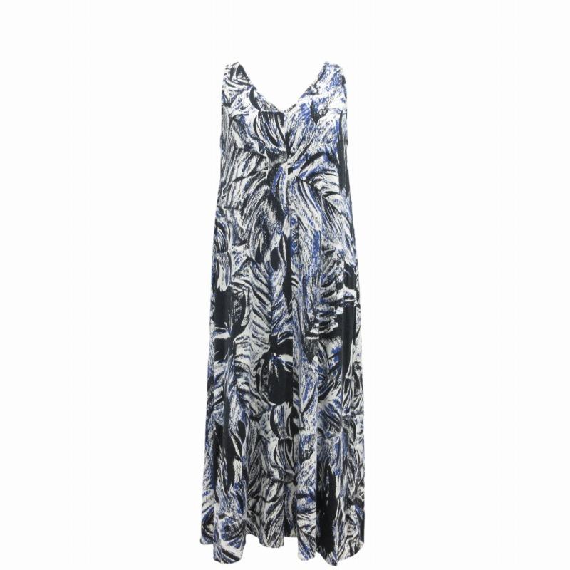 ティビ tibi フレアワンピース 総柄 ノースリーブ ひざ丈 0 XS 紺 