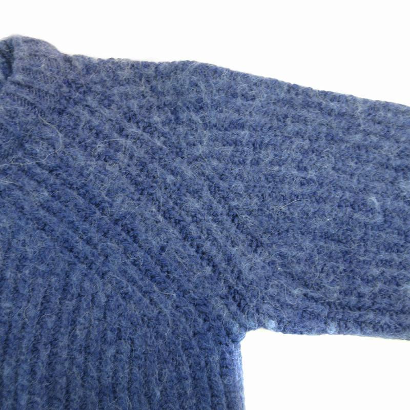 【値下げ】  青 リブ編みセーター リブ編み タートルネック ニット