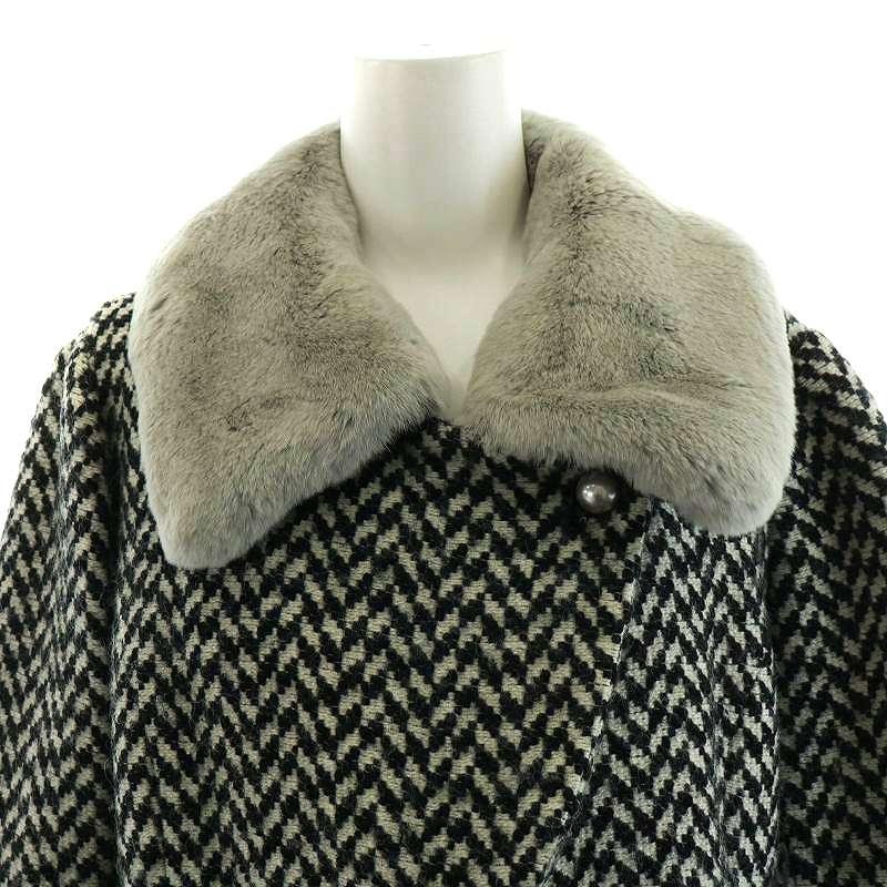ハロッズ Harrods Aラインコート ミドル丈 チェック柄 ファー ウール  