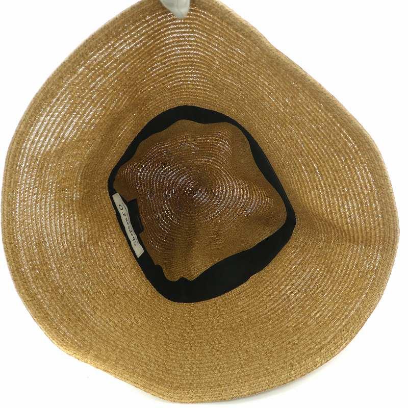 シャポードオー麦わら帽子ストローハットカンカン帽ブラウンピンク