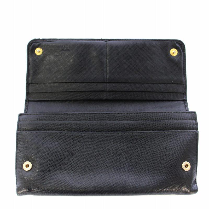 美品✨ PRADA プラダ　二つ折り 長財布　サフィアーノ 黒　ブラック リボン PRADA プラダ 長財布 二つ折り財布 サフィアーノ レザー リボン
