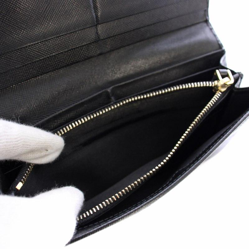 美品✨ PRADA プラダ　二つ折り 長財布　サフィアーノ 黒　ブラック リボン PRADA プラダ 長財布 二つ折り財布 サフィアーノ レザー リボン