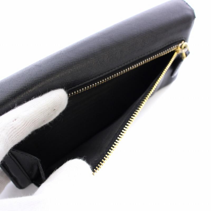 美品✨ PRADA プラダ　二つ折り 長財布　サフィアーノ 黒　ブラック リボン PRADA プラダ 長財布 二つ折り財布 サフィアーノ レザー リボン