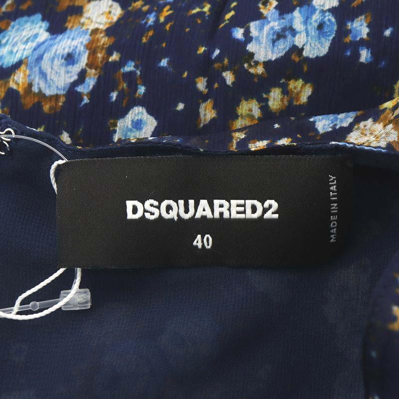 【中古】未使用品 ディースクエアード DSQUARED2 Frill Top ブラウス プルオーバー 花柄 フレンチスリーブ 40 L 青 DSQUARED2（ディースクエアード） 未使用品 DSQUARED2 Frill Top