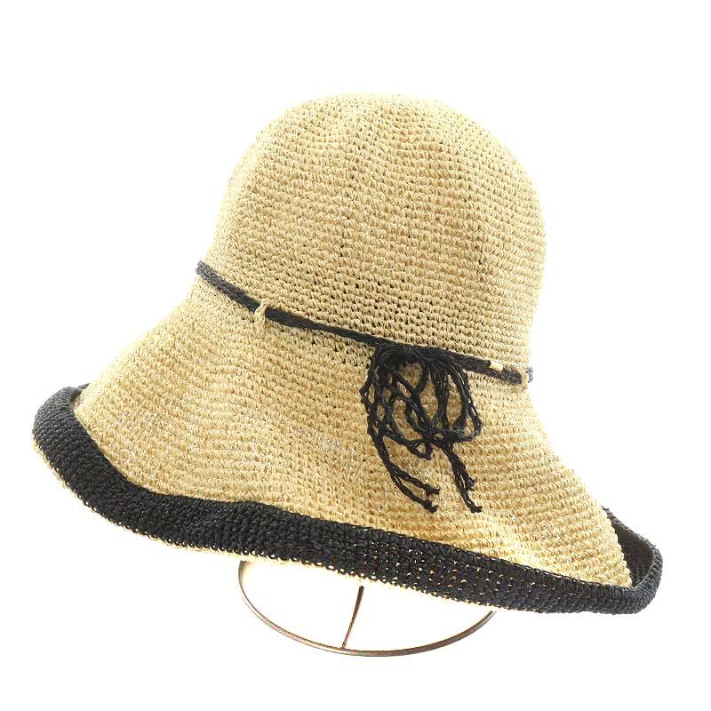 カシラ】CA4LA アシンメトリー 大リボン ペーパー ハット ベージュ×黒