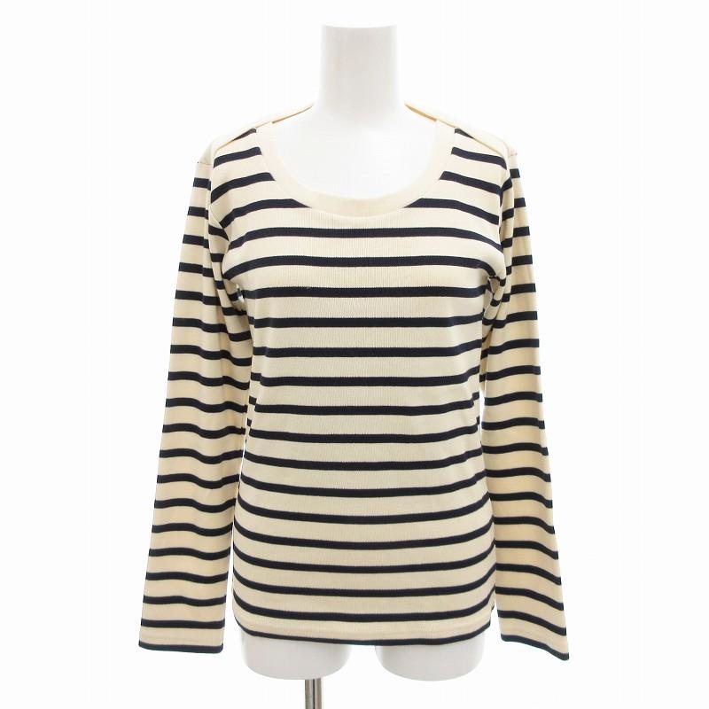 イチ ichi ニットソー カットソー ボーダー 長袖 ベージュ 紺 ネイビー