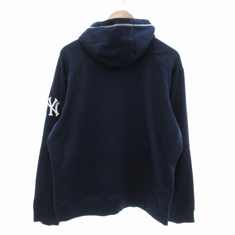 NYロゴ ネイビーフルジップパーカー NIKE ナイキ ジップアップパーカー ヤンキースプリント ロゴ L