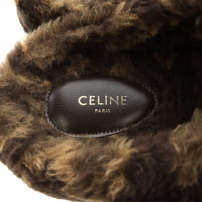 CELINE セリーヌ トリオンフ サンダル ファー ロゴ 39 茶