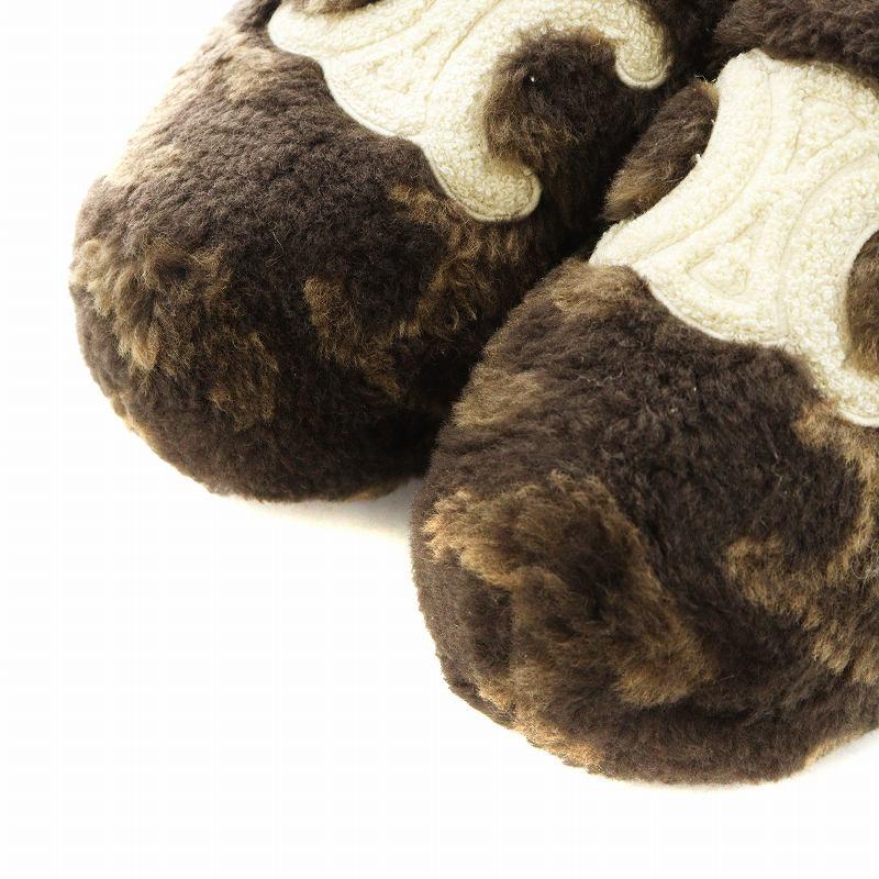 CELINE セリーヌ トリオンフ サンダル ファー ロゴ 39 茶