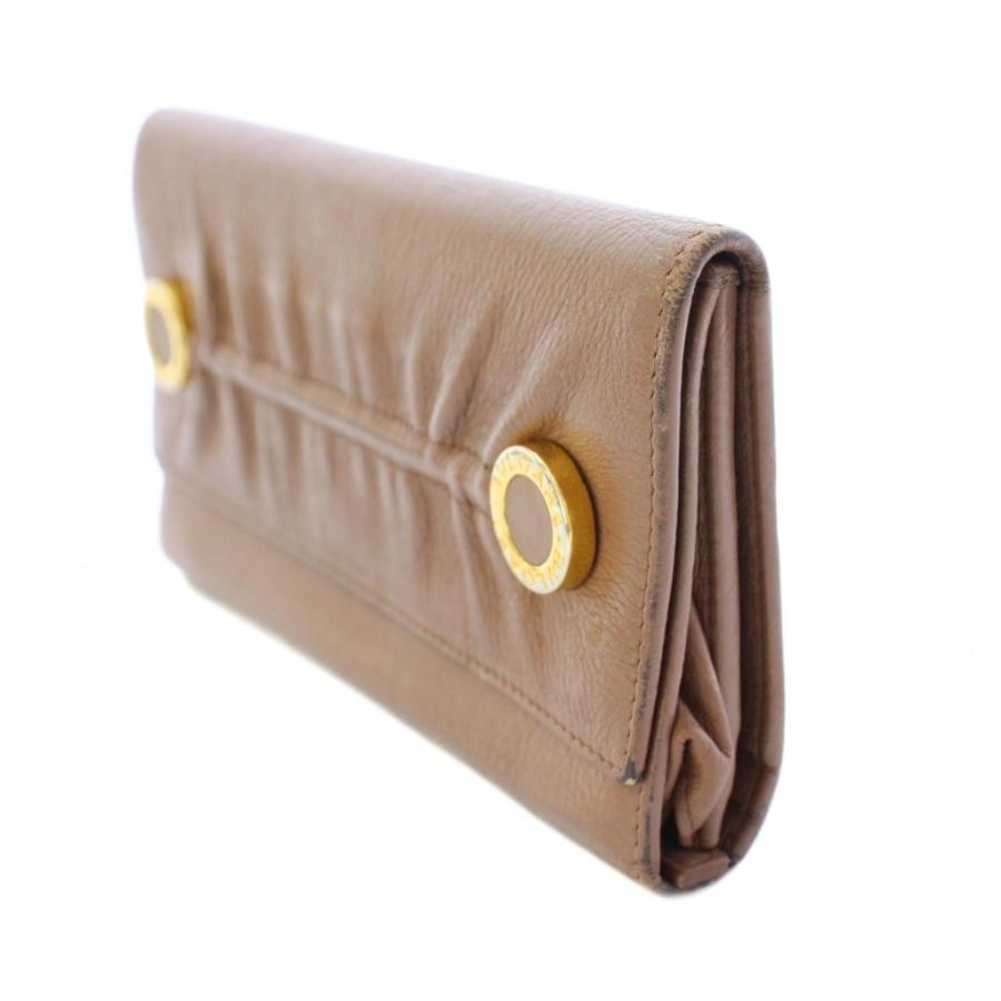 【中古】ブルガリ BVLGARI 長財布 ロングウォレット 三つ折り レザー ロゴ ピンクグレー /BB ■OH レディース BVLGARI（ブルガリ） 長財布 ロングウォレット 三つ折り レザー ロゴ