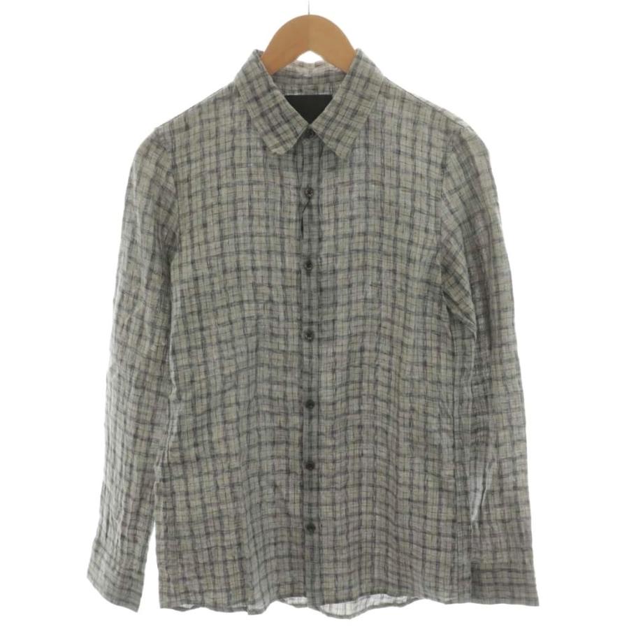 【中古】未使用品 オーレット OURET 16SS シャツ 長袖 チェック 麻 リネン 1 グレー OR161-0351 /AN47 メンズ 未使用品 オーレット OURET 16SS シャツ 長袖 チェック 麻 リネン 1