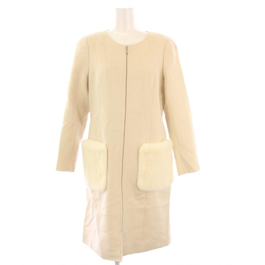 【中古】ルネ Rene ノーカラーコート アウター ロング アンゴラ混 ミンクファー 34 ベージュ 6738180A /KH レディース Rene（ルネ） ノーカラーコート アウター ロング アンゴラ混 ミンク