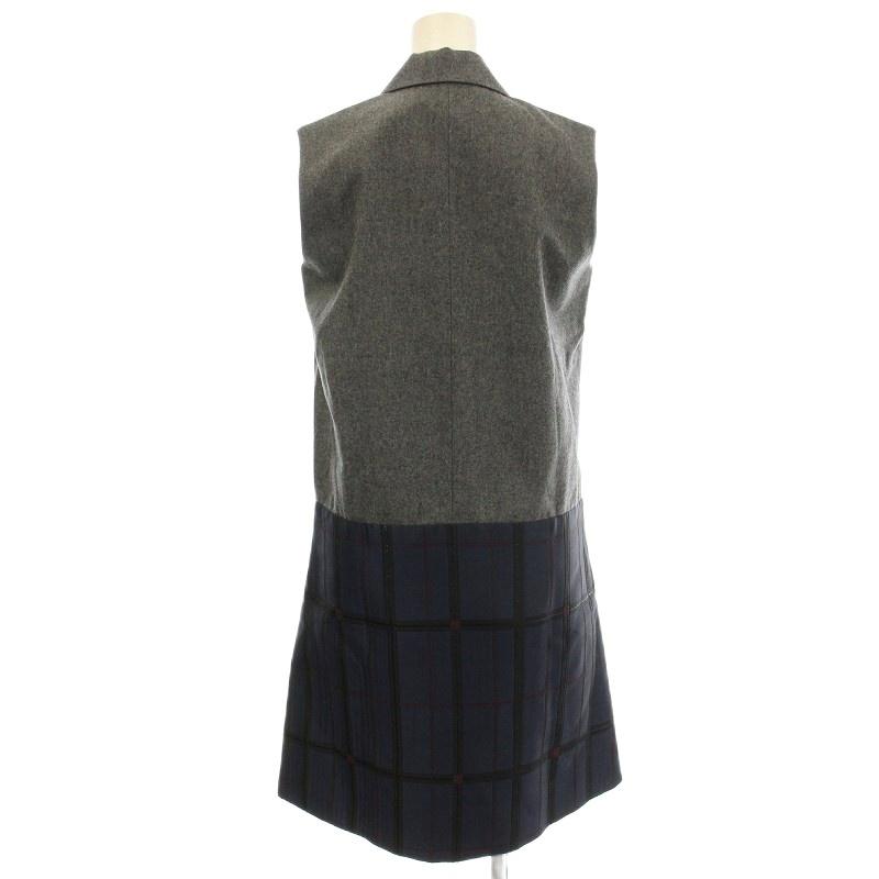 カルヴェン CARVEN 17AW ノースリーブ ワンピース ウール切替 チェック 