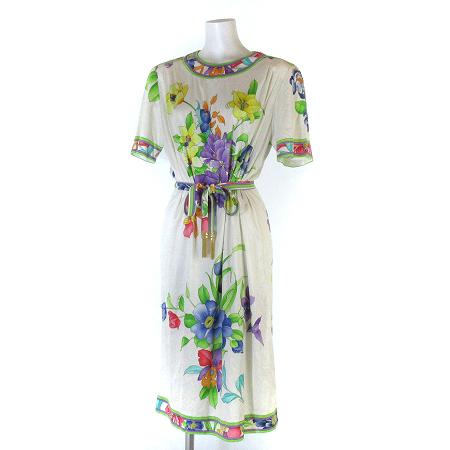 高い素材 レオナール Leonard タグ付き ワンピース ロング 半袖 花柄 コットン 肩パッド 白 M Ibs68 レディース ベクトル 古着 50 Off Vista Sa