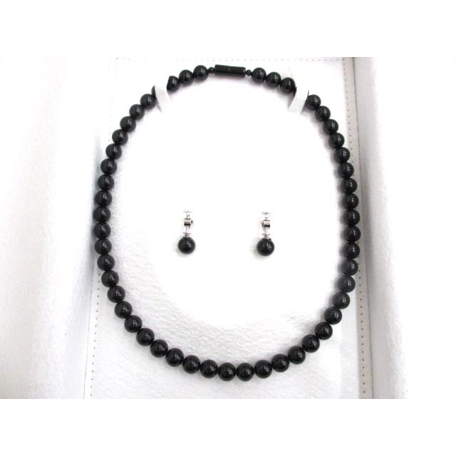 省スペース 洗える おしゃれ 黒珊瑚ネックレス & イヤリング セット
