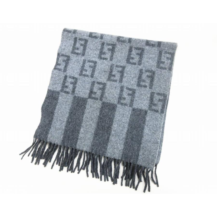 フェンディ FENDI ズッカ柄 マフラー グレー ウール ☆AA☆ : 088  
