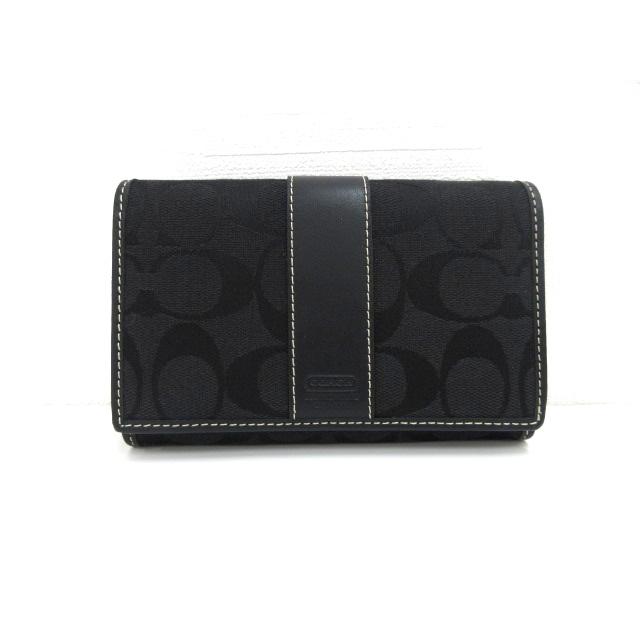COACH（コーチ） シグネチャー 二つ折り財布 ブラック系 キャンバス 