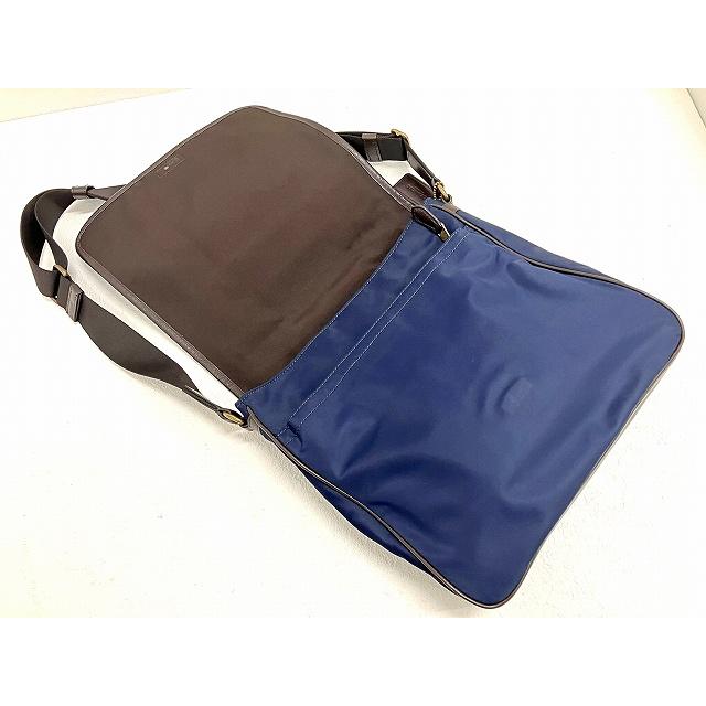 COACH（コーチ） ナイロン×レザー ショルダーバッグ 紺×濃茶 F71548