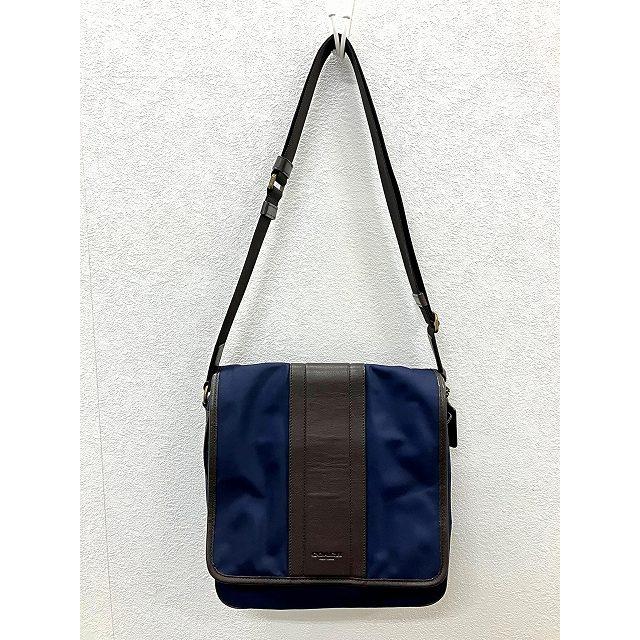COACH（コーチ） ナイロン×レザー ショルダーバッグ 紺×濃茶 F71548