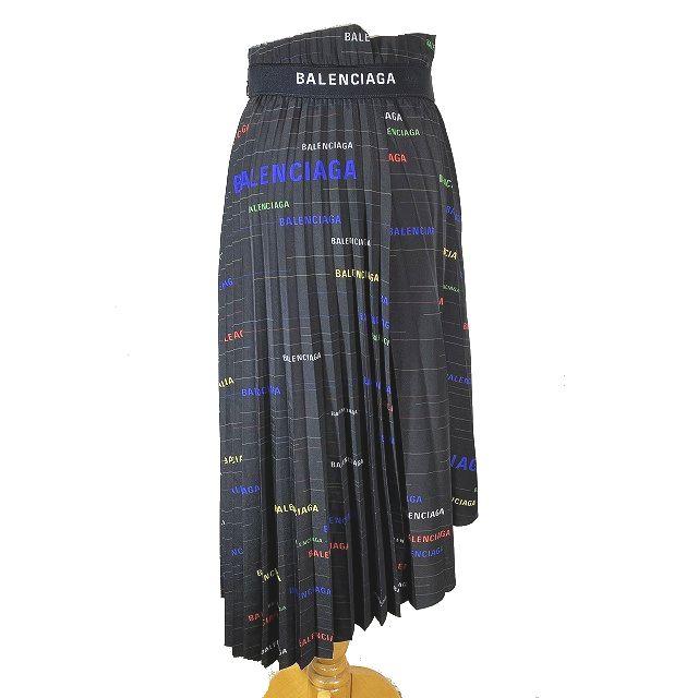 美品 バレンシアガ バイアスロゴ 総柄 プリーツ 巻き スカート