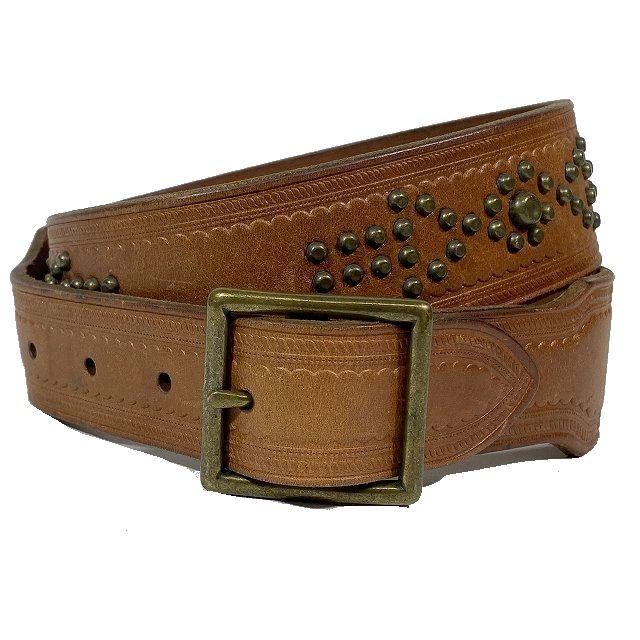 ラルフローレン RALPH LAUREN レザー スタッズ ベルト 茶色 ブラウン