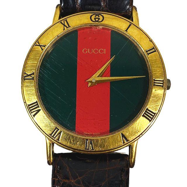 不動品 グッチ GUCCI ラウンド ローマンベゼル シェリーライン文字盤  