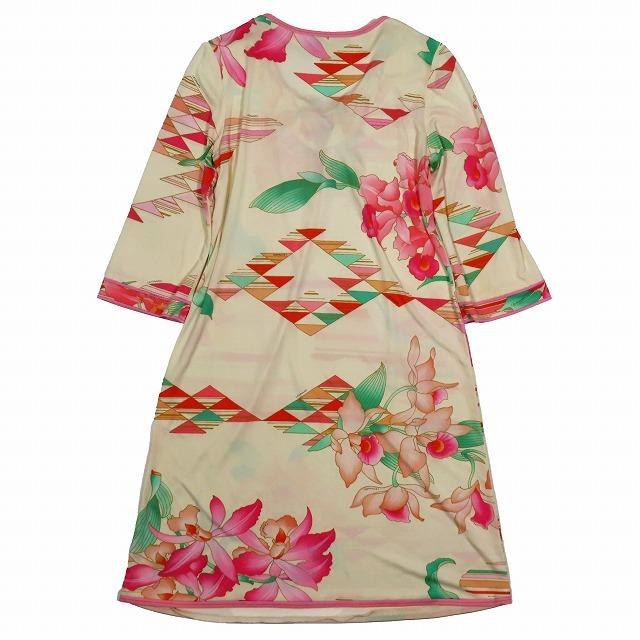 美品 レオナール LEONARD カンカン素材 ストレッチ フラワープリント  