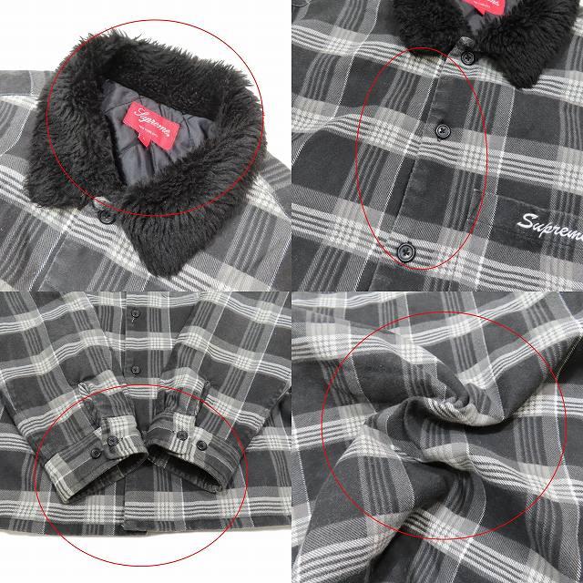 21AW シュプリーム SUPREME Faux Fur Collar Flannel Shirt チェック 衿ボア シャツジャケット ブルゾン L 黒 ブラック/6 メンズ｜vectorpremium｜07