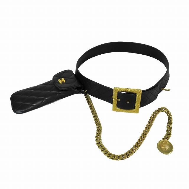 ヴィンテージChanel 黒 レザー ベルト チェーン付き ヴィンテージChanel 黒 レザー ベルト チェーン付き