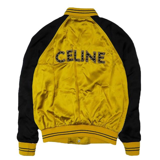 CÉLINE スタジャン イエロー/ブラック 44 CELINE】テディブルゾン ナイロンジャケット スタジャン スカジャン ロゴ