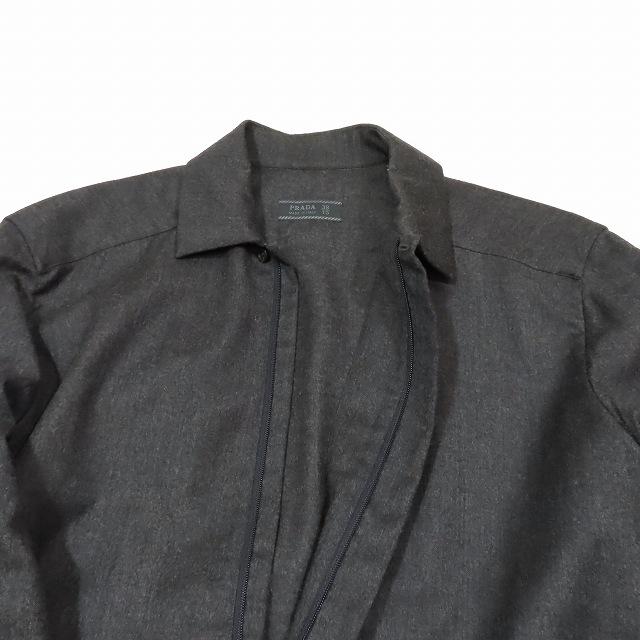 美品 プラダ PRADA バージンウール シャツ 長袖 ジップアップ ブルゾン 