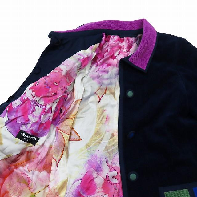 極美品✨希少　伊太利屋　ノーカラー　ダブルジャケット　花柄　豹柄　紫×ピンク　M 未使用品 リサマリア LIISAmaria ジャケット ブルゾン 裏地花柄