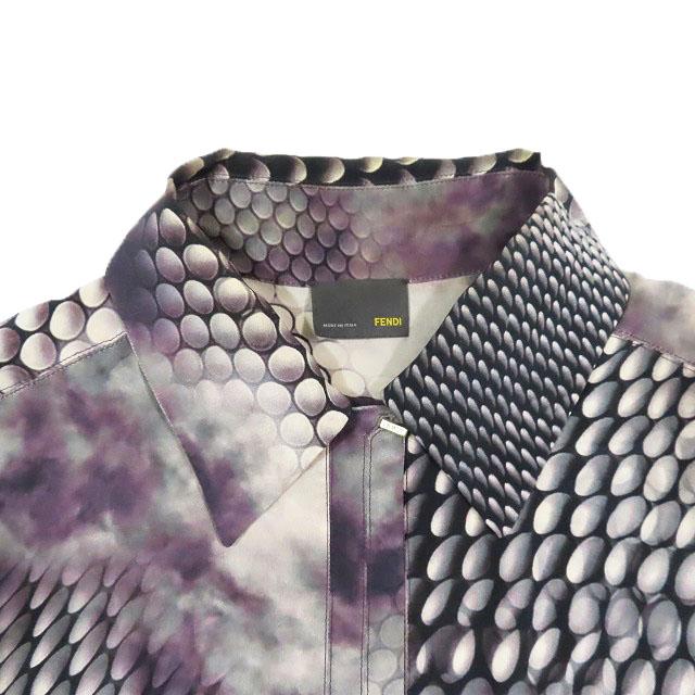 フェンディ FENDI シルクシャツ 総柄 プリント 長袖 ロゴボタン  