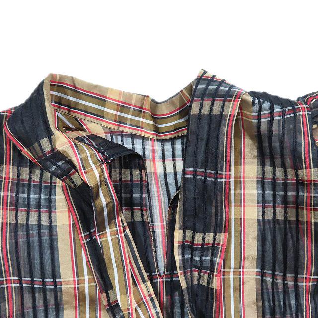 美品 ソブ sov. ダブスタ シルク オーガンジー チェック ブラウス  