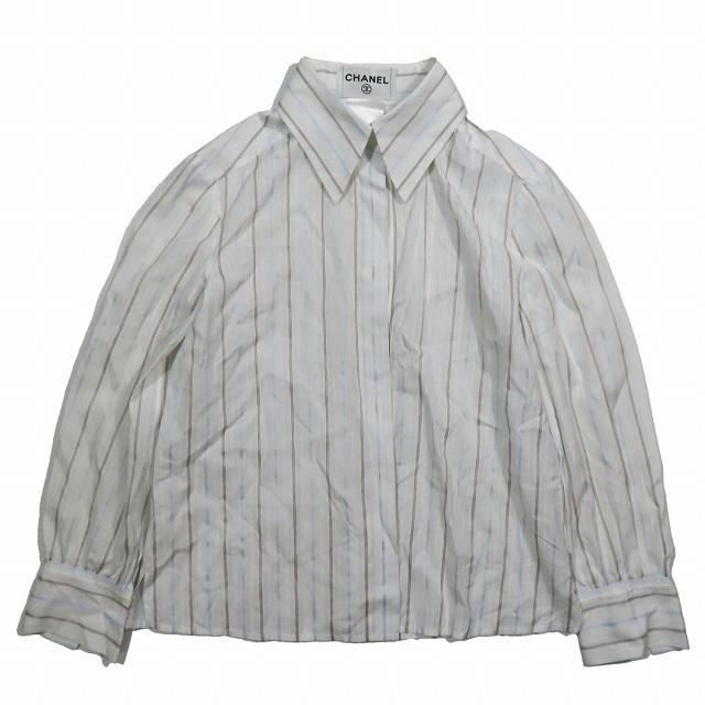 シャネル シャツCHANEL ストライプホワイトレディース