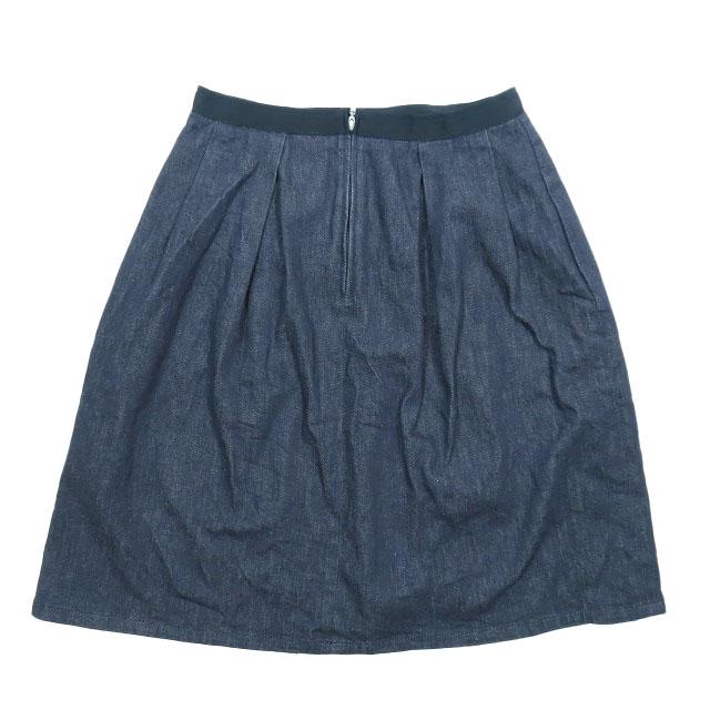 フォクシー Foxey New York 厚手タックフレアスカート 38ネイビー 