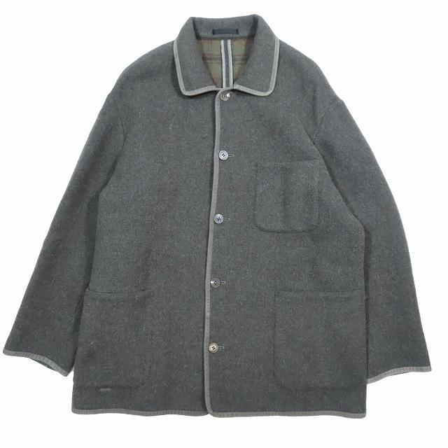 パパス Papas スエードパイピング ウール カシミヤ混 ステンカラー 