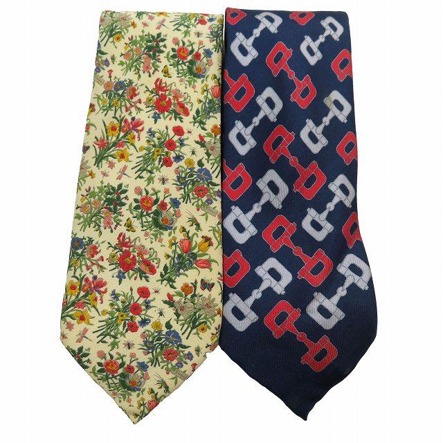 グッチ GUCCI リバティ柄 ホースビット柄 ネクタイ 2本セット ネイビー 
